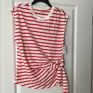 Old Navy Red and White Striped Tie-Front Tee